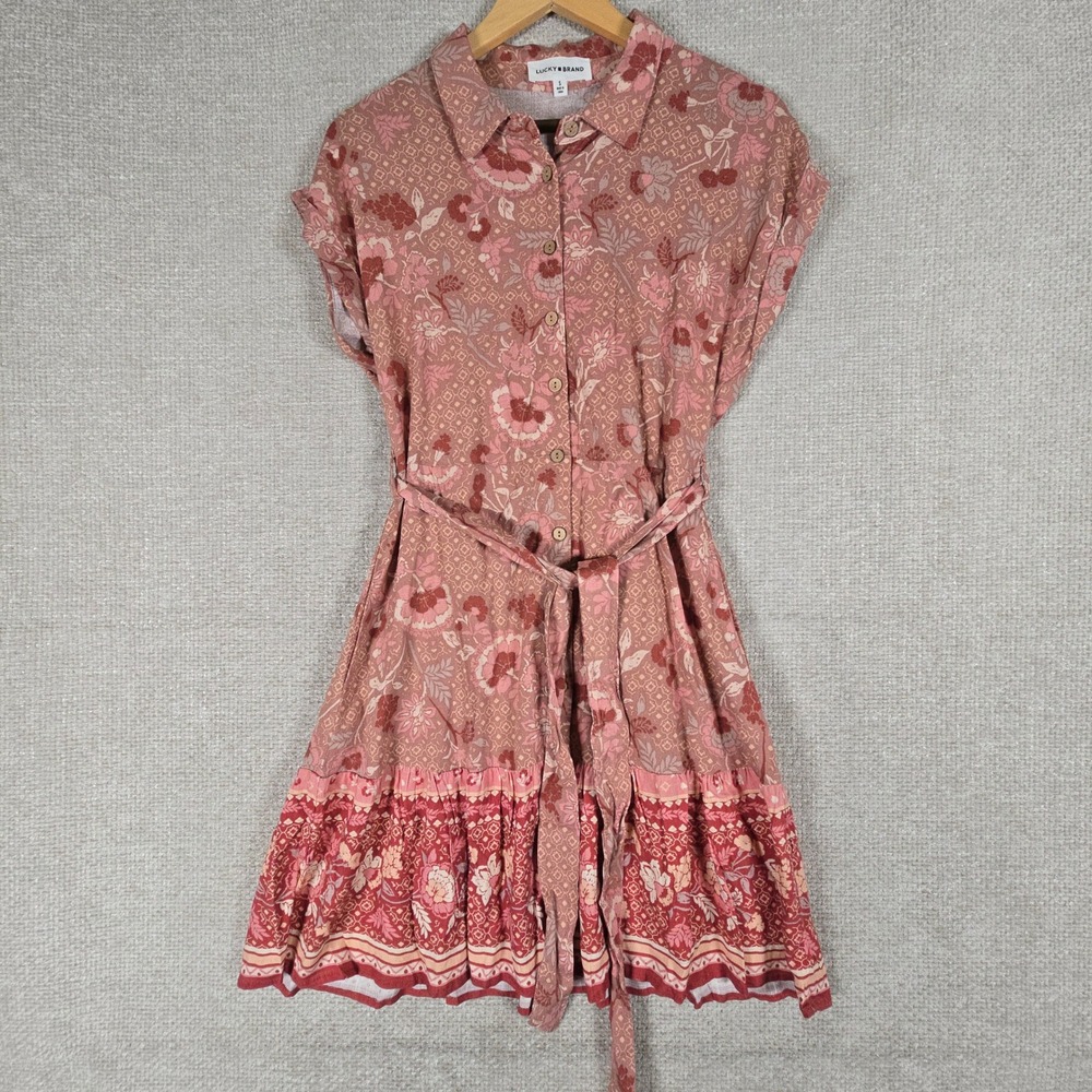 Lucky Brand Pink Floral Button Front Shirt Dress YS6W53465R Small